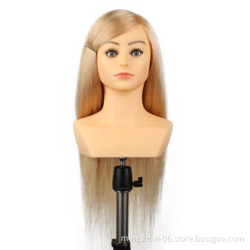 100 real human hair 24 hairdressing training head with shoulder
